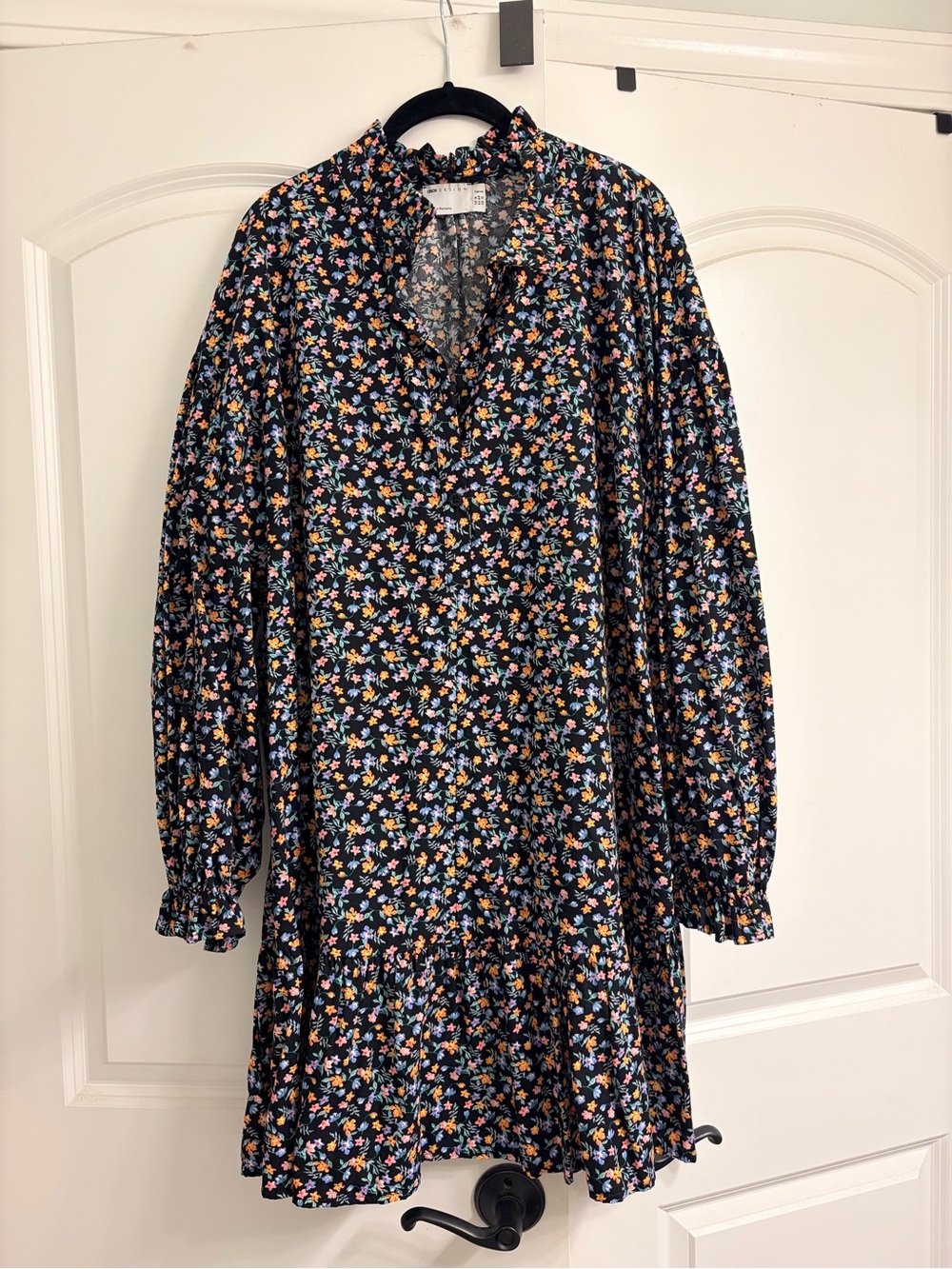 ASOS Black Floral Long Sleeve Mini Dress